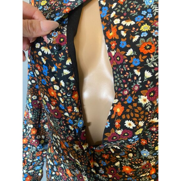 Zara Trafaluc Floral Button Front Romper Black Long Sleeve Size S Boho - Picture 7 of 9